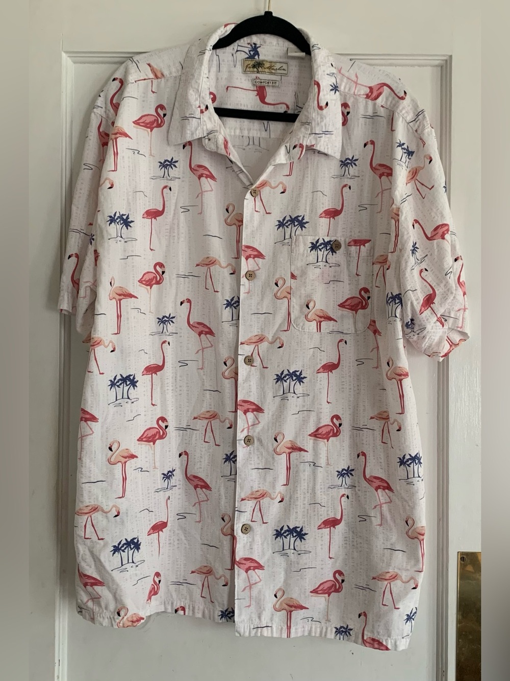 Joe Marlin 2X Button Down Hawaiian Shirt Cotton/Rayon Flamingos